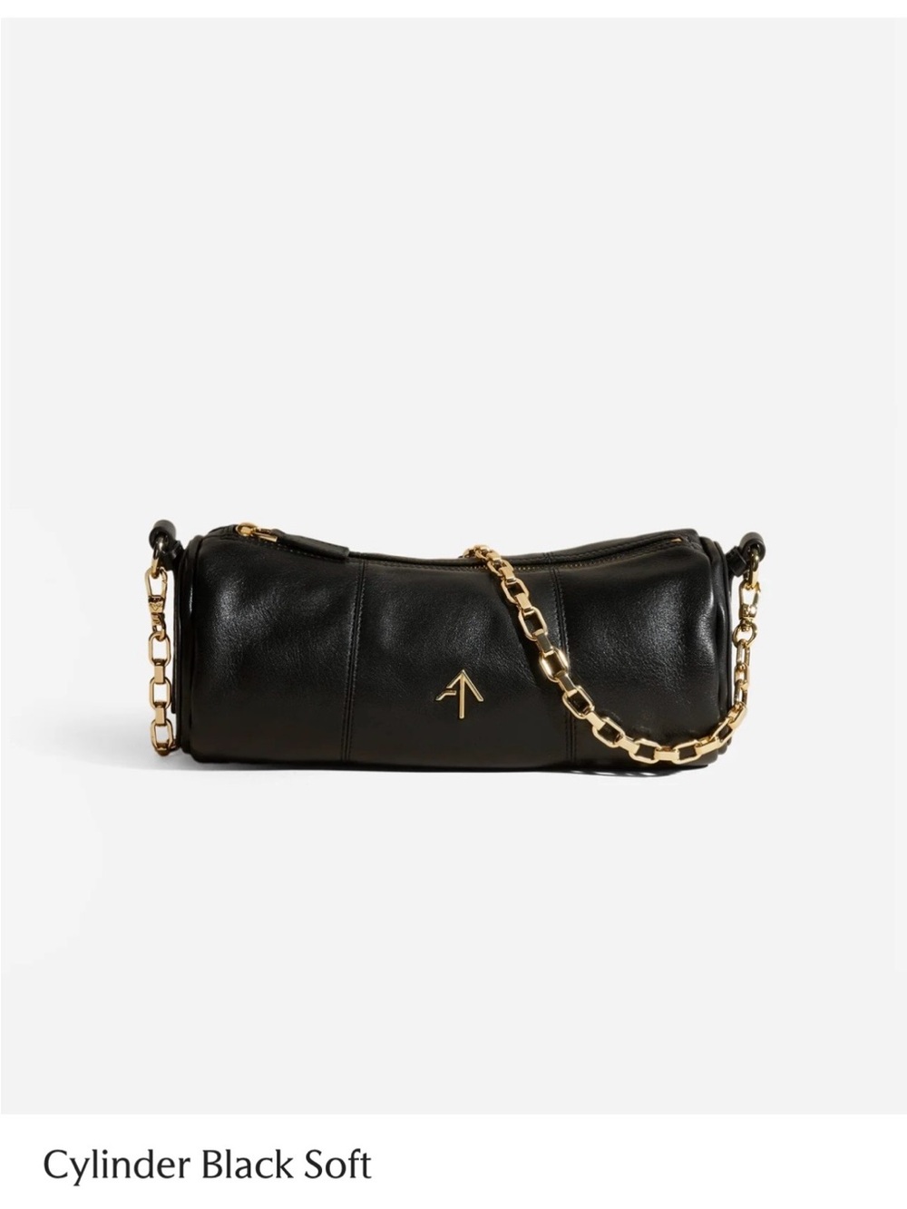 Manu Atelier Cylinder Black Soft Leather Shoulder Bag with Gold Accent